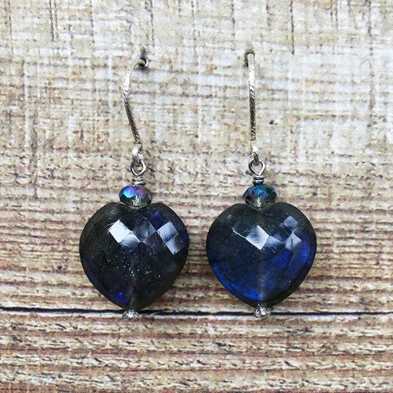 Faceted Heart AAA Quality Labradorite Earrings