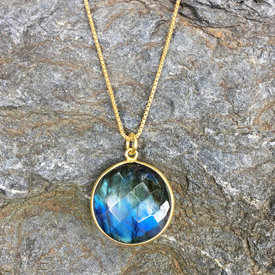 Faceted Labradorite Round Pendant Necklace