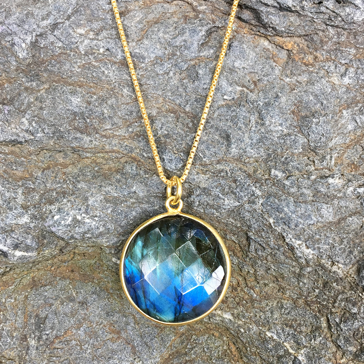 Faceted Labradorite Round Pendant Necklace