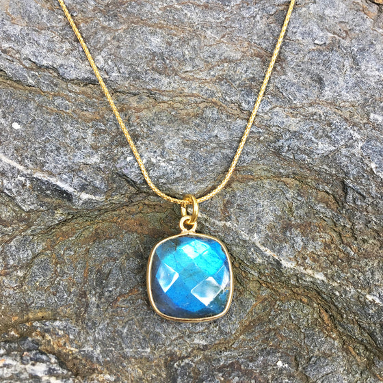 Faceted Squared Labradorite Pendant Necklace