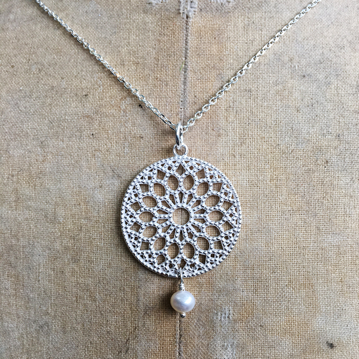 Small Filligree and Drop Pearl Necklace