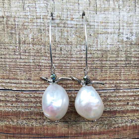 Flying Bird and Large Baroque Pearl Earrings