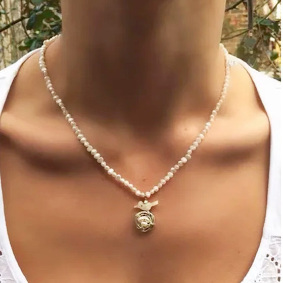 Freshwater Pearl Bird and Nest Necklace