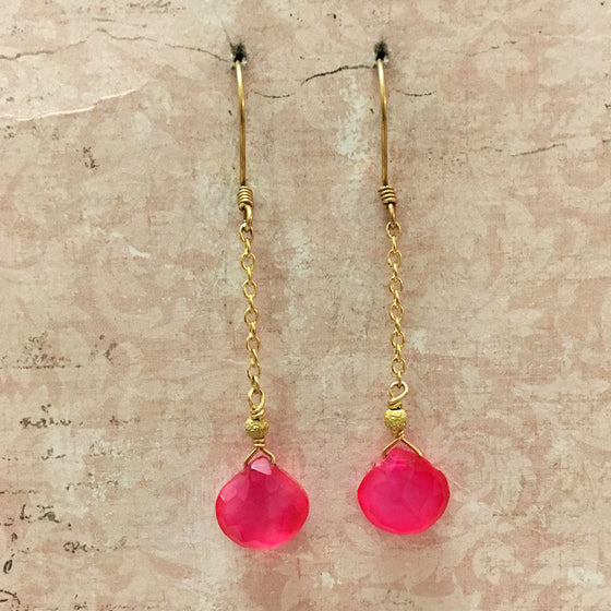 Fuchsia and Chain Earrings