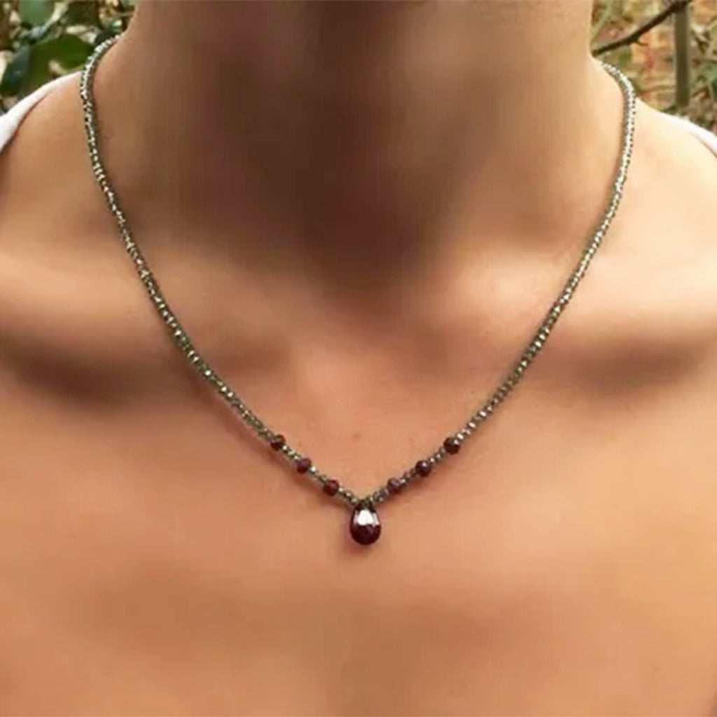 Garnet and Faceted Moss Crystal Necklace