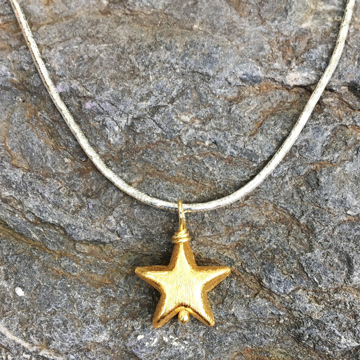 Gold Star on Heavy Silver Chain Necklace