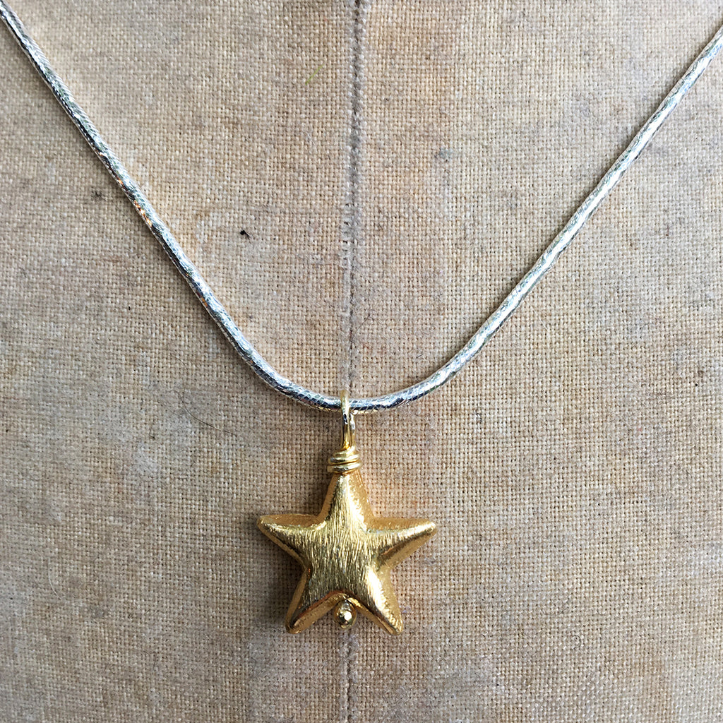 Gold Star on Heavy Silver Chain Necklace