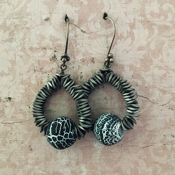 Haematite and Agate Hoop Earrings