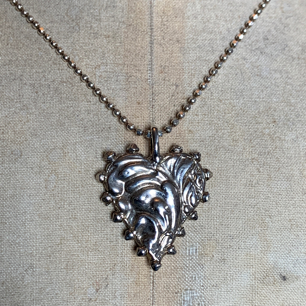 Oxidised Heavy Hand Cast Solid Silver Dotted Heart Necklace