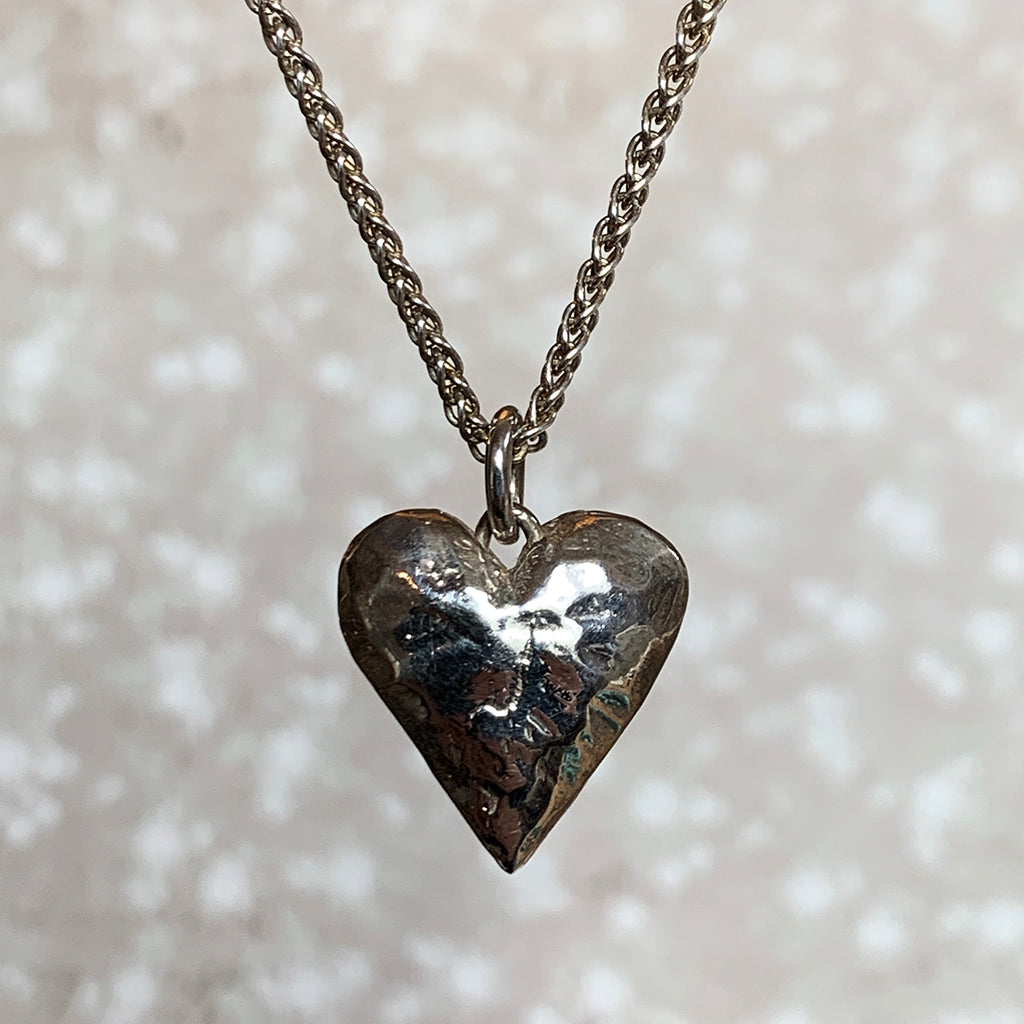 Small Oxidised 3D Solid Silver Heart with Textured Finish Necklace