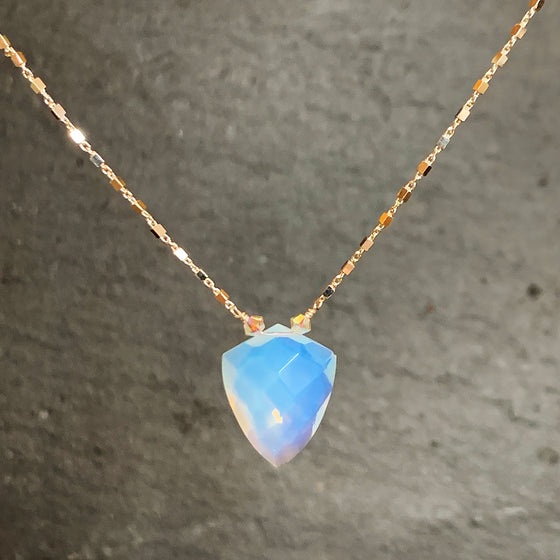 Faceted Opalite Shield on a Square Link Silver Chain Necklace