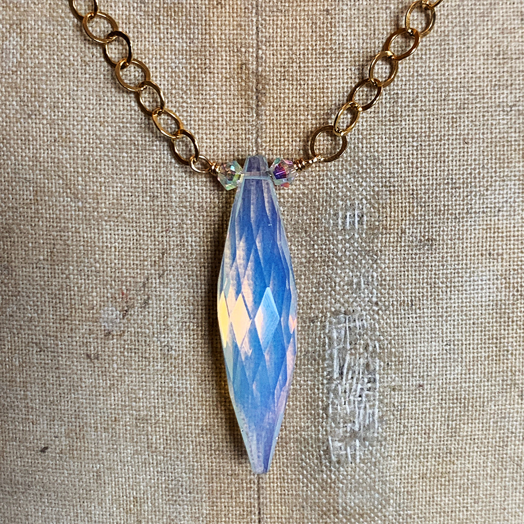 Beautiful Faceted Opalite on a Round Loose Link Gold Filled Chain