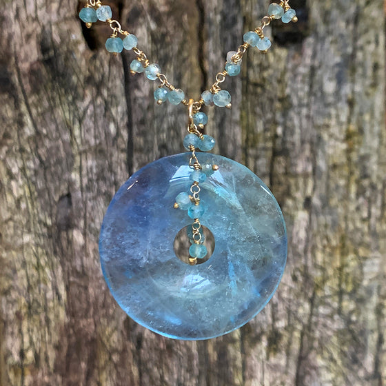 Large Fluorite Disc on a Multi Apatite Stone Chain Necklace
