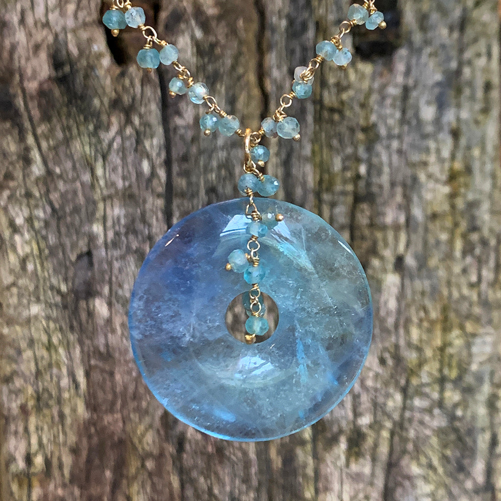 Large Fluorite Disc on a Multi Apatite Stone Chain Necklace
