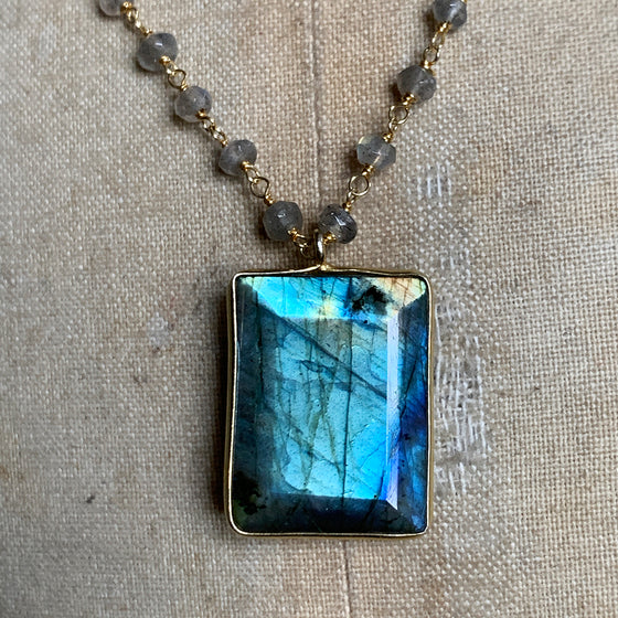 Labradorite Pendant on a Labradorite Stone Chain Necklace