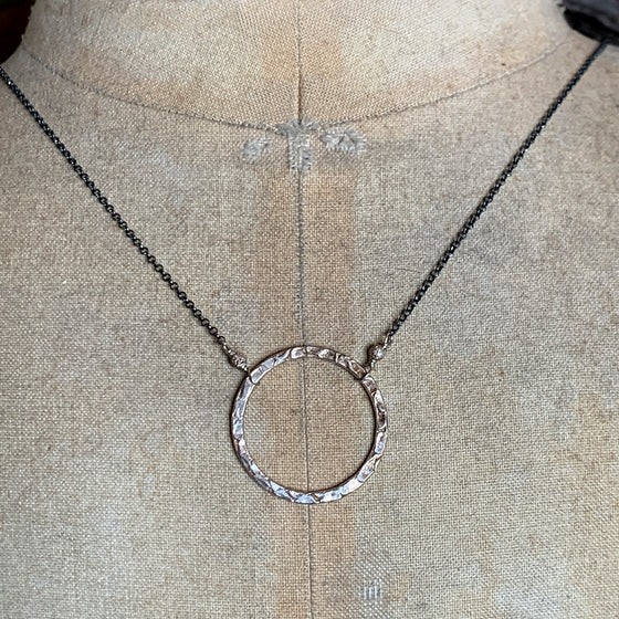 Medium Silver Halo on Oxidised Silver Chain Necklace