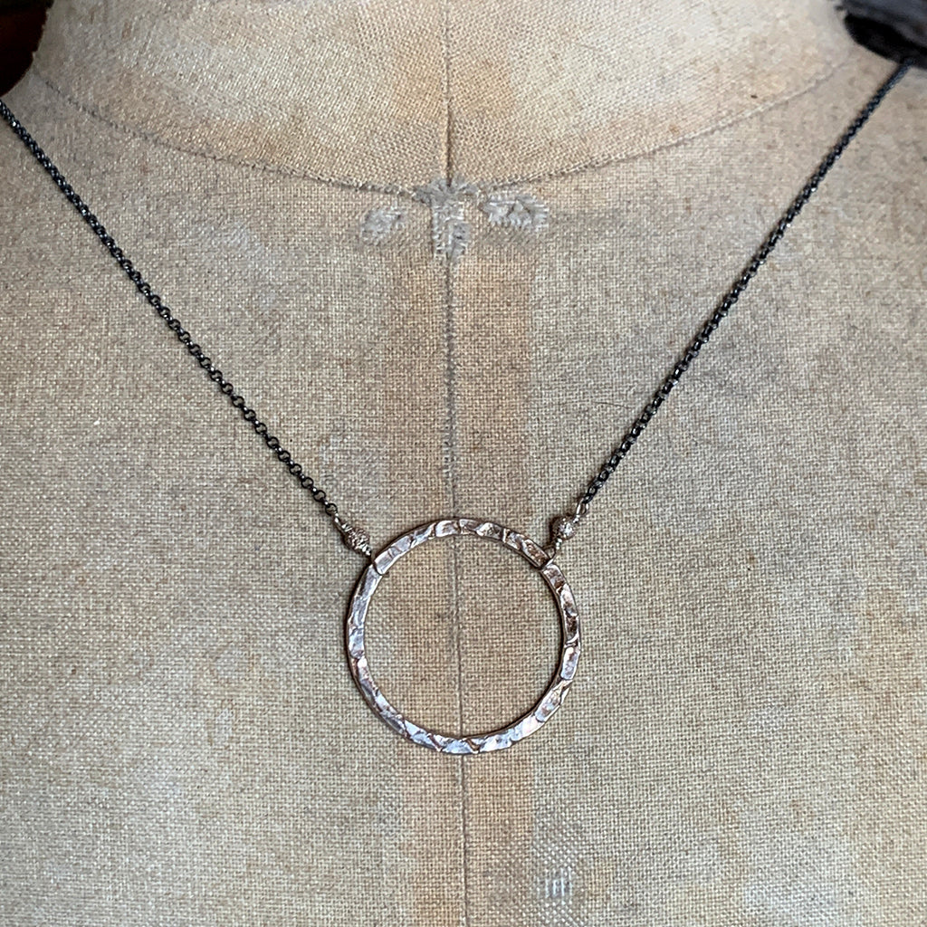 Medium Silver Halo on Oxidised Silver Chain Necklace