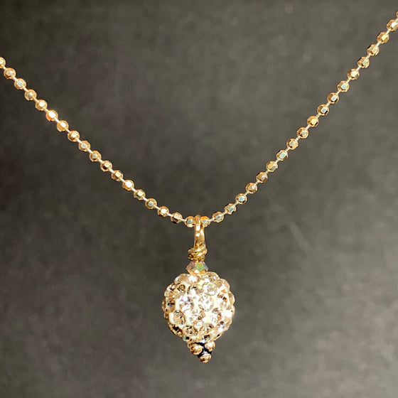 Shamballa Bead Pendant on Silver Chain Necklace