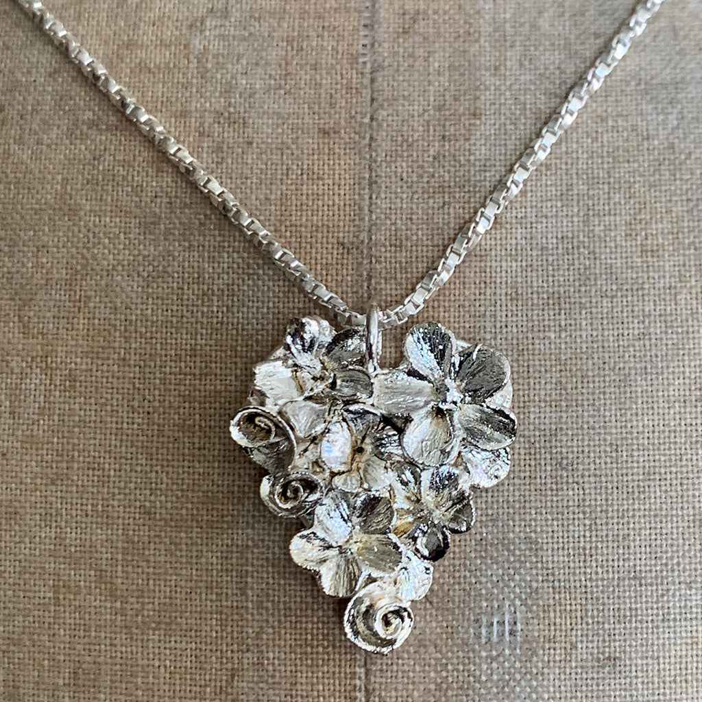 Small Flower Heart on Silver Chain Necklace