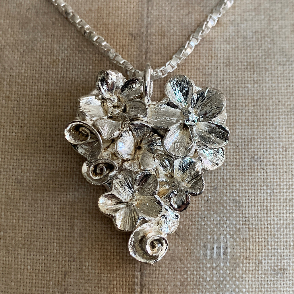 Small Flower Heart on Silver Chain Necklace
