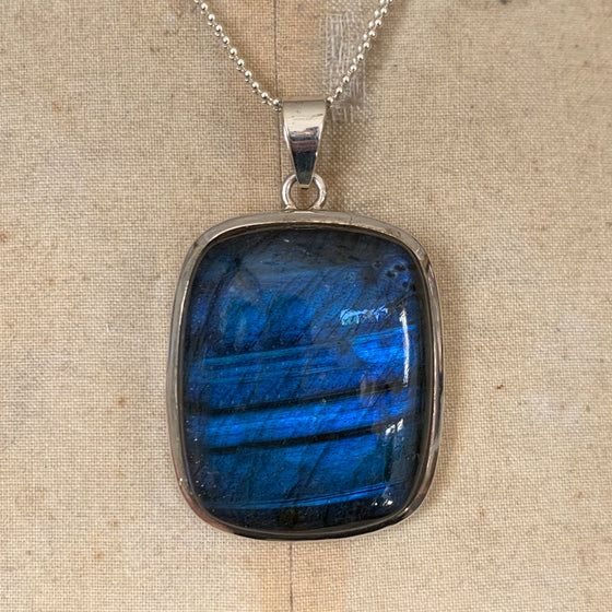 Large Soft Rectangle Shaped Vibrant Labradorite Necklace