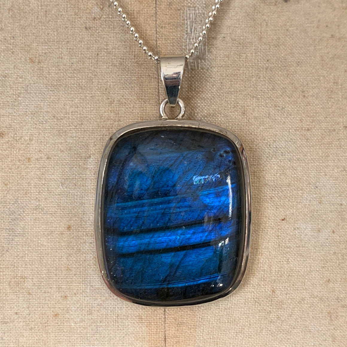 Large Soft Rectangle Shaped Vibrant Labradorite Necklace