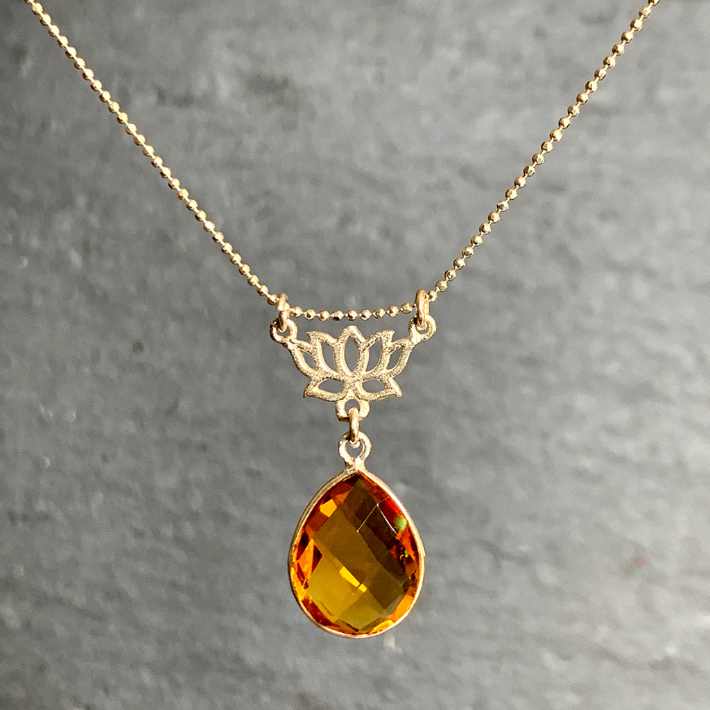Lotus Blossom with Hanging Stone Necklace