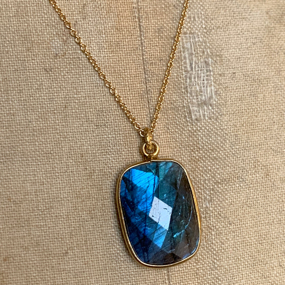 Rectangular Labradorite Necklace on Gold Chain