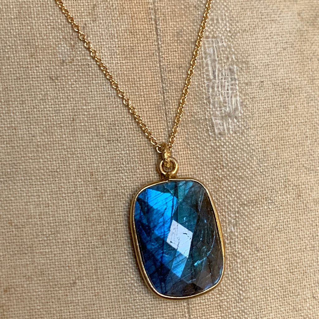 Rectangular Labradorite Necklace on Gold Chain