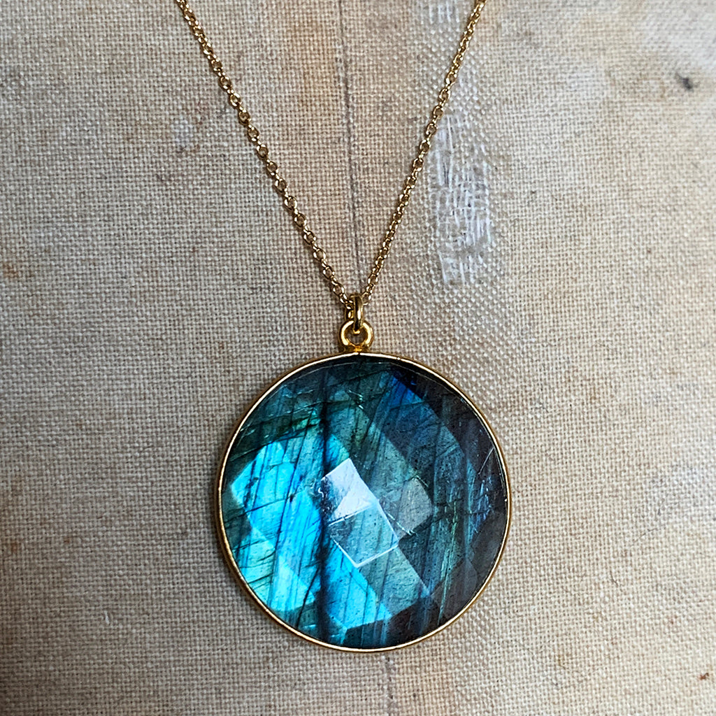 Round Labradorite Necklace on Gold Chain