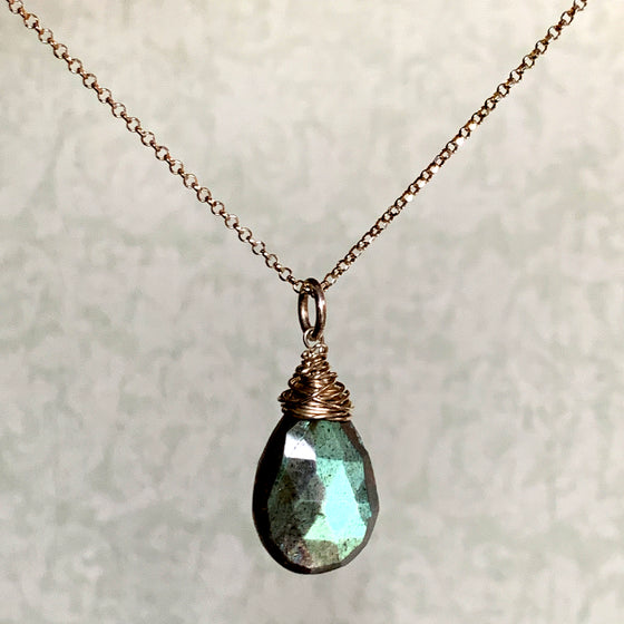 Faceted Labradorite Drop with Wire Wrapped Top Necklace