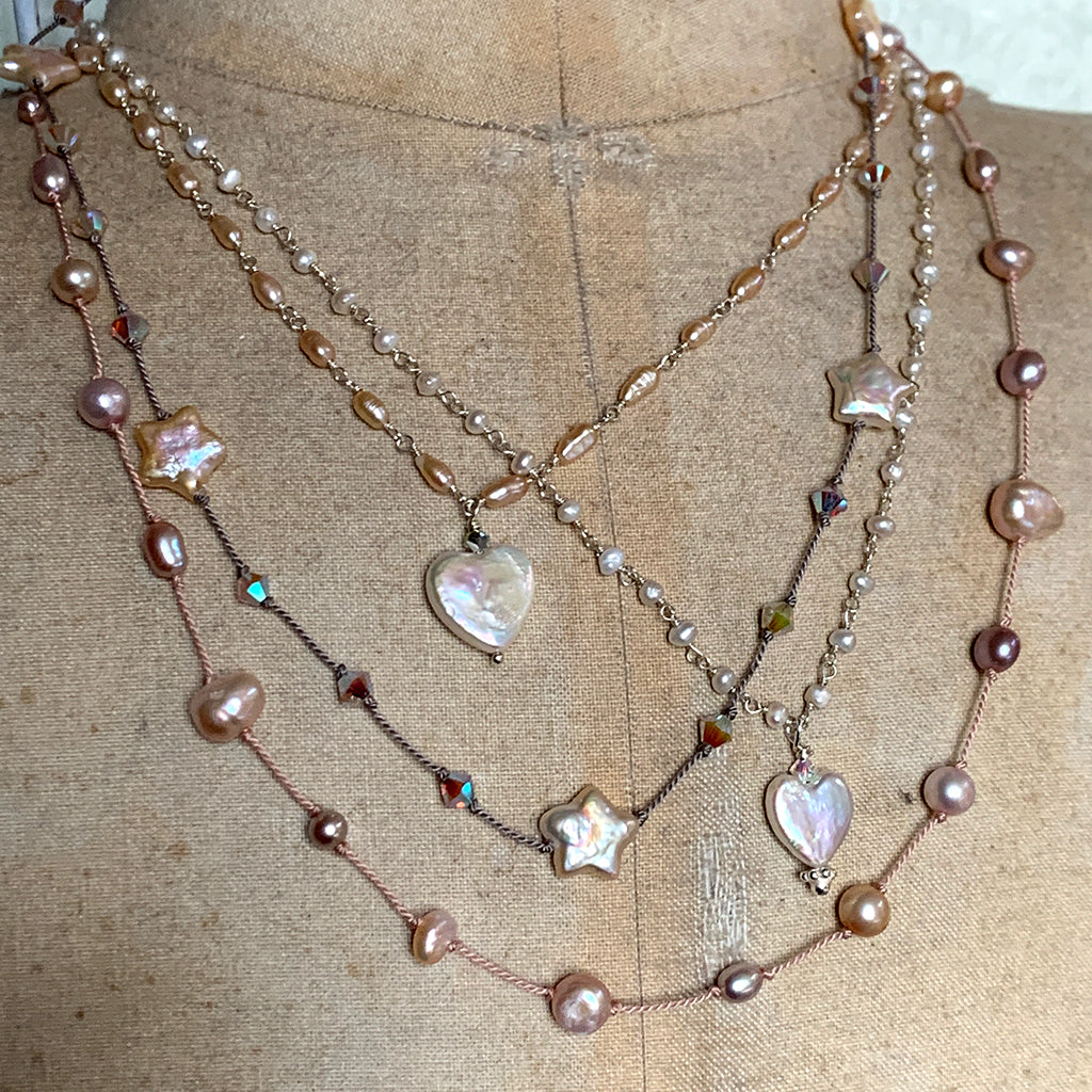 Pearl Heart on Round Pearl Chain Necklace