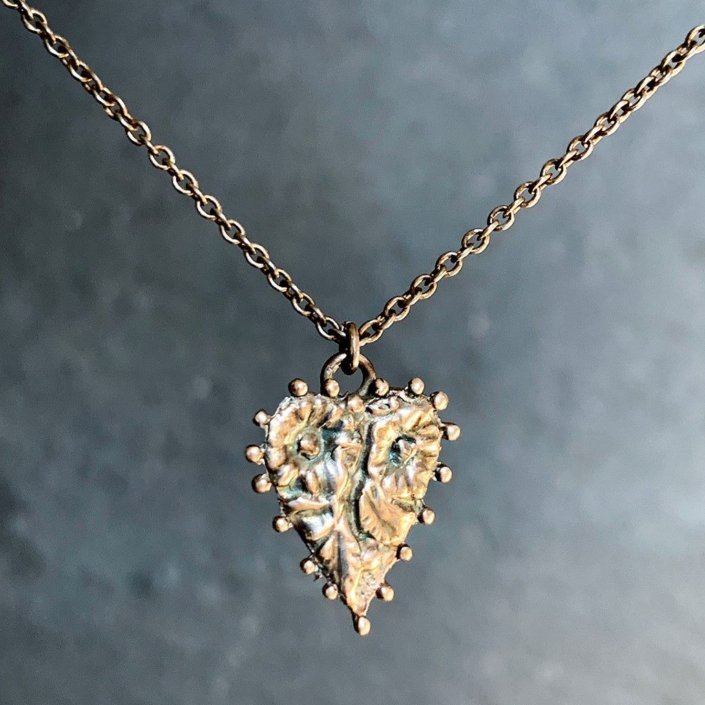 Tiny Beaded Edge Cast Heart in Oxidised Sterling Silver Necklace