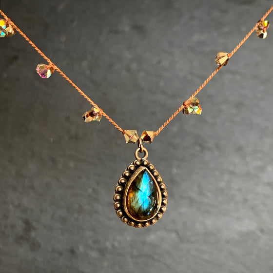 Silver Set Labradorite on Swarovski Crystal Silk Necklace