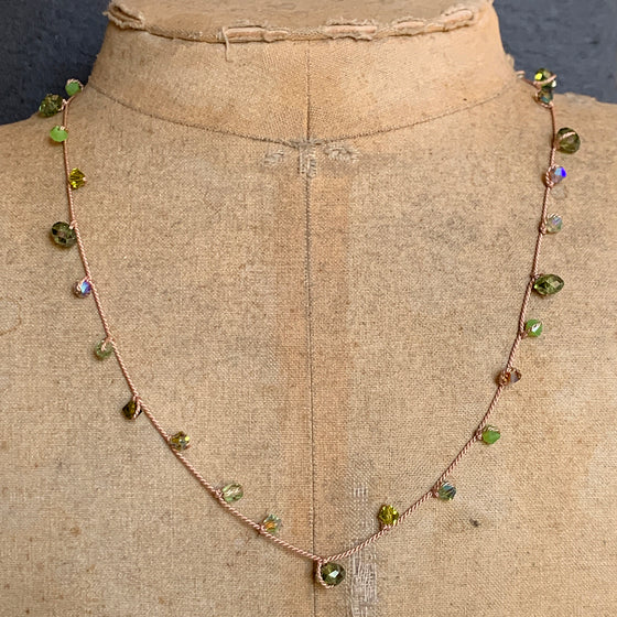 Green Crystal Dotted on Silk Necklace