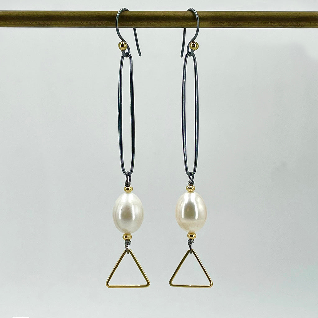 Ivory Pearl, Oxidised Silver and Gold Vermeil Earrings.