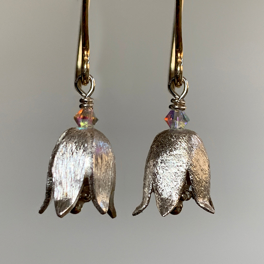 Silver Bell-Flower Arc Earrings