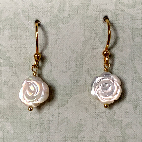 Tiny Mother of Pearl Rose Earrings