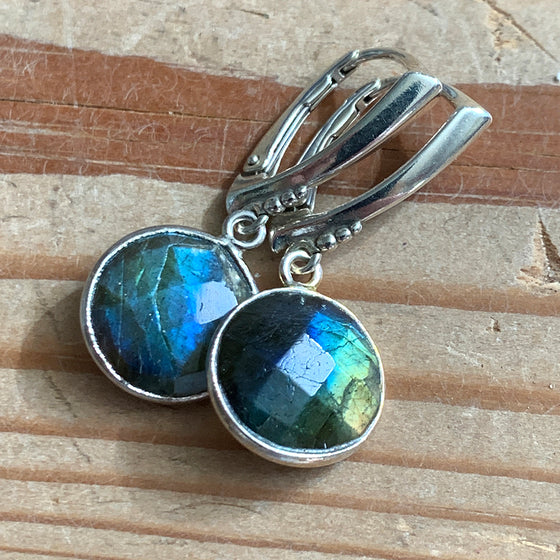 Small Round Faceted Labradorite Earrings