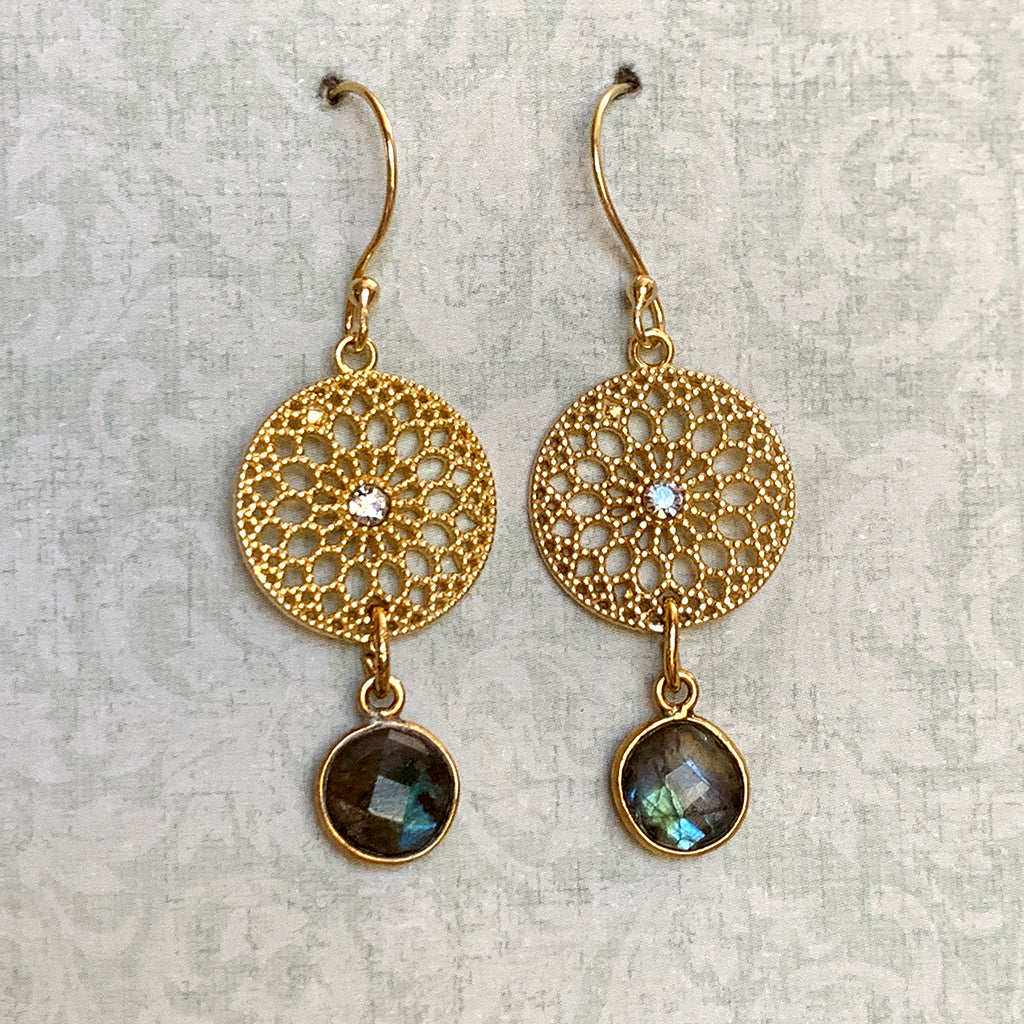 Golden Mandala with Set Labradorite Earrings