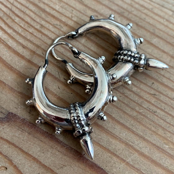 Dotted Silver Gypsy Hoop Earrings