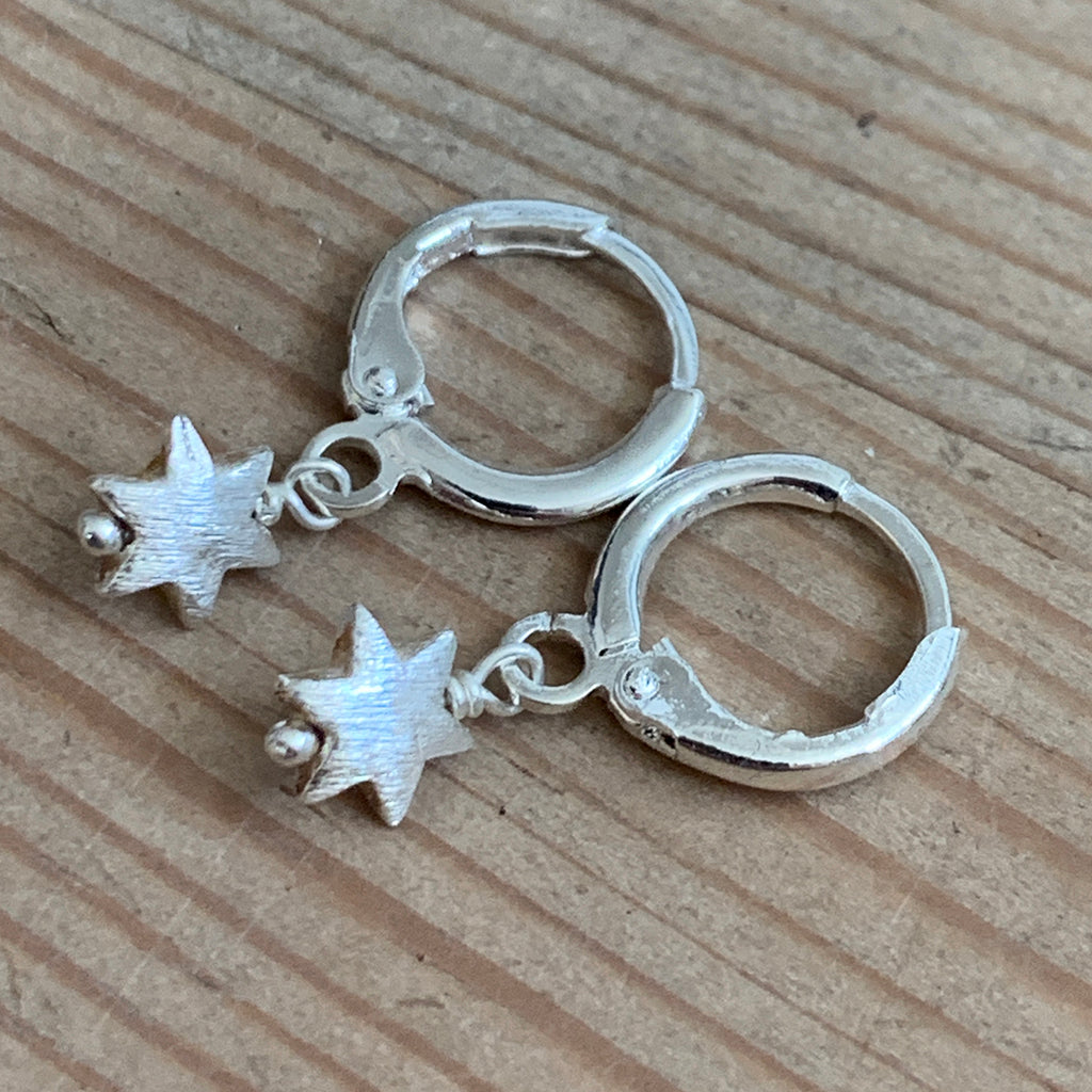 Frosted Silver Star Hoop Earrings