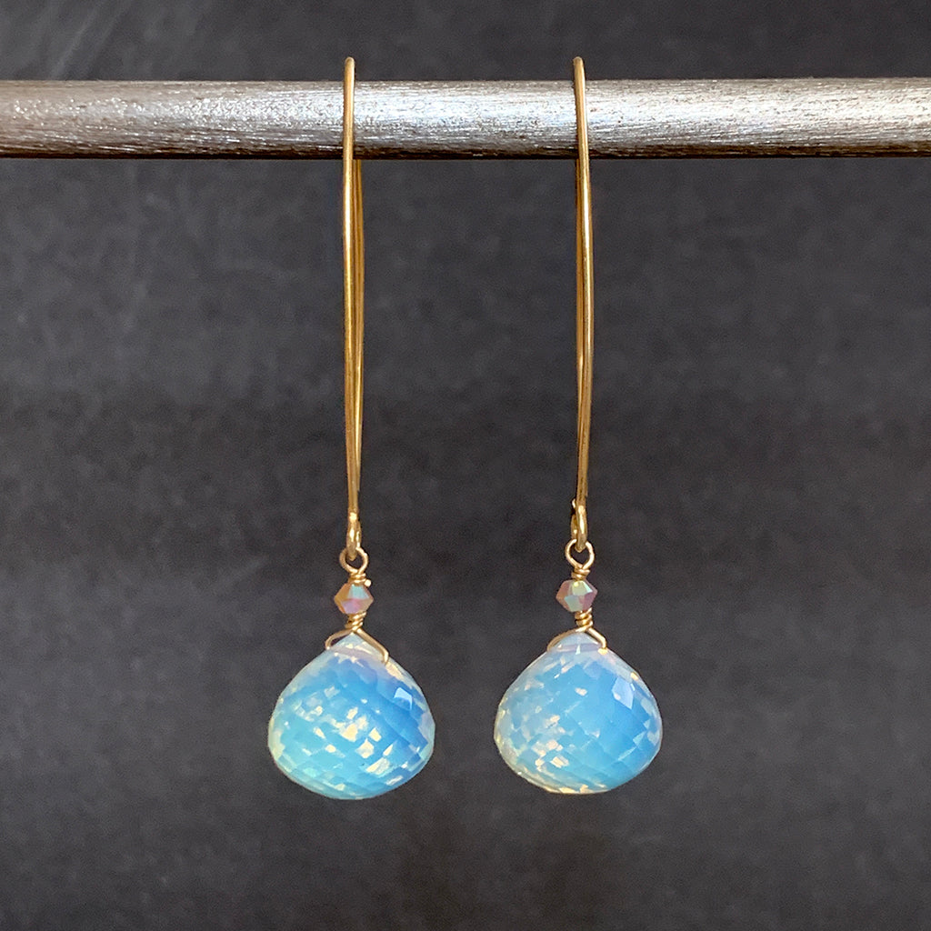 Stunning AAA Laser Cut Onion Opalite on Gold Vermeil Arc Earrings