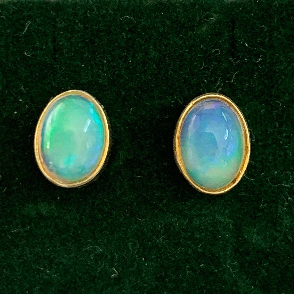 Ethiopian Opal and Gold Stud Earrings