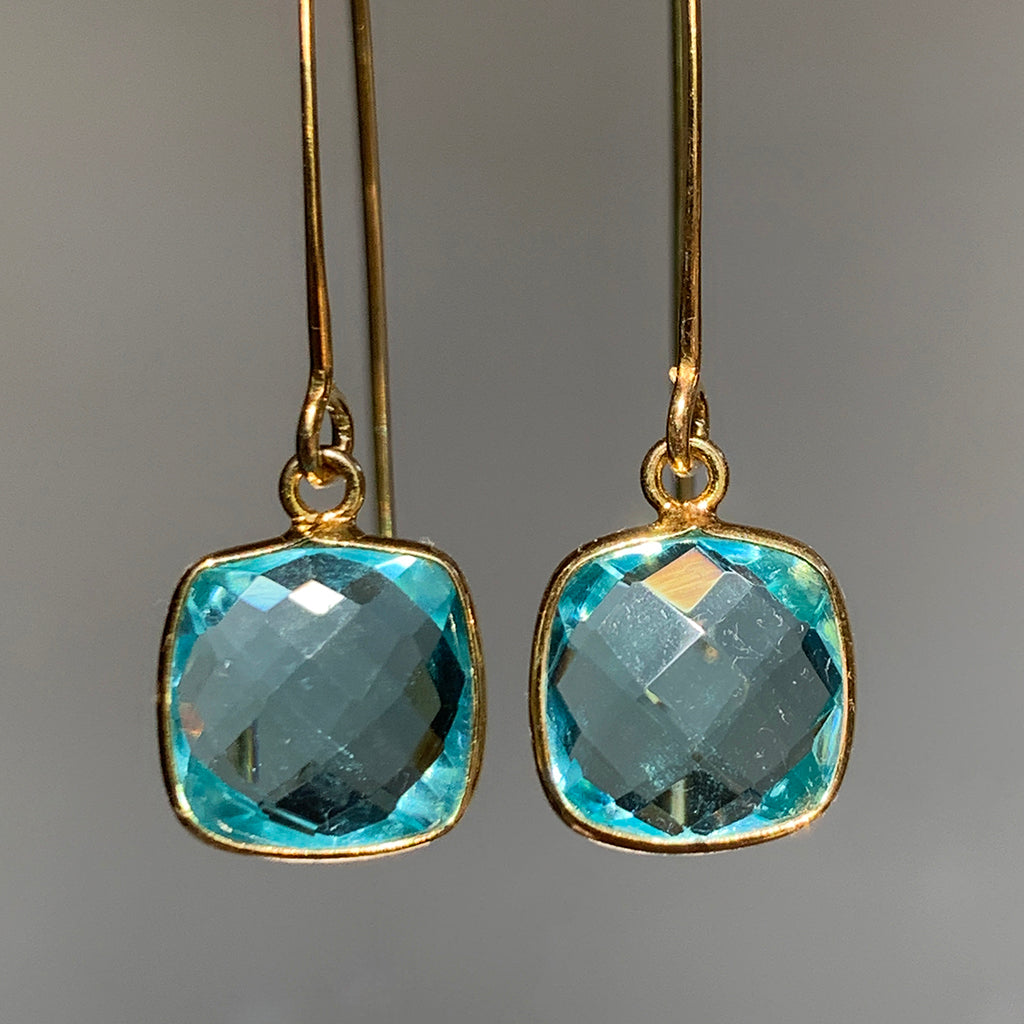 Faceted Aqua Crystal Arc Earrings
