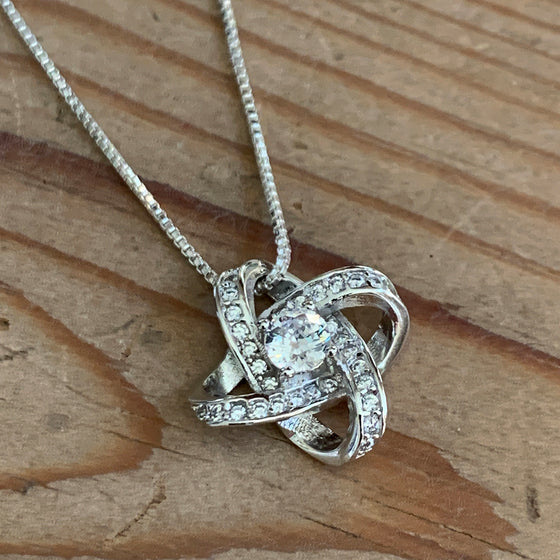 Silver Knot and Diamante Necklace