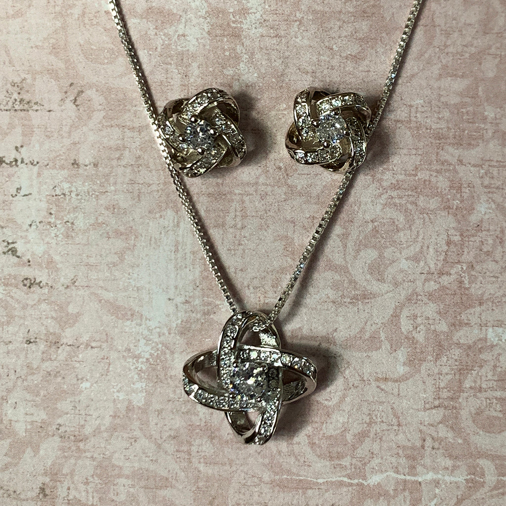 Silver Knot and Diamante Necklace