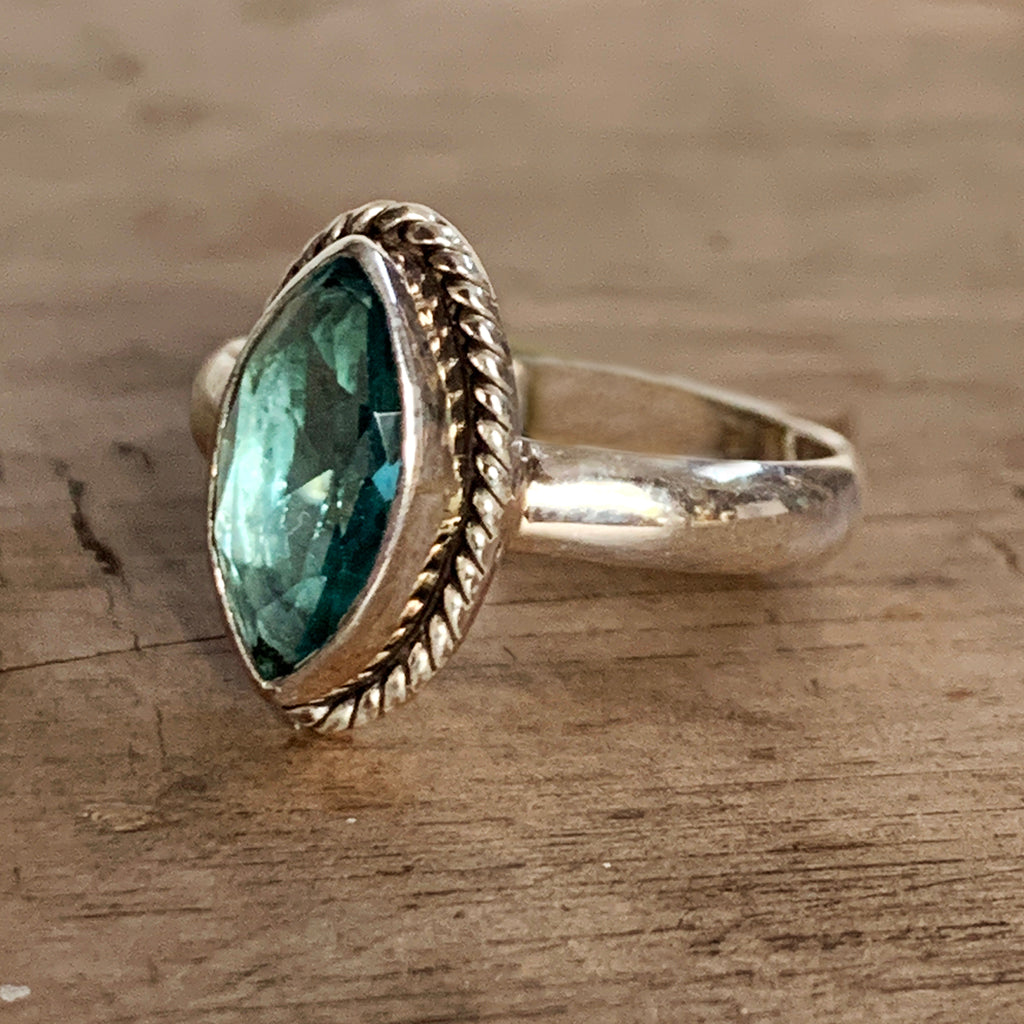 Marquise Cut Blue Topaz and Silver Ring