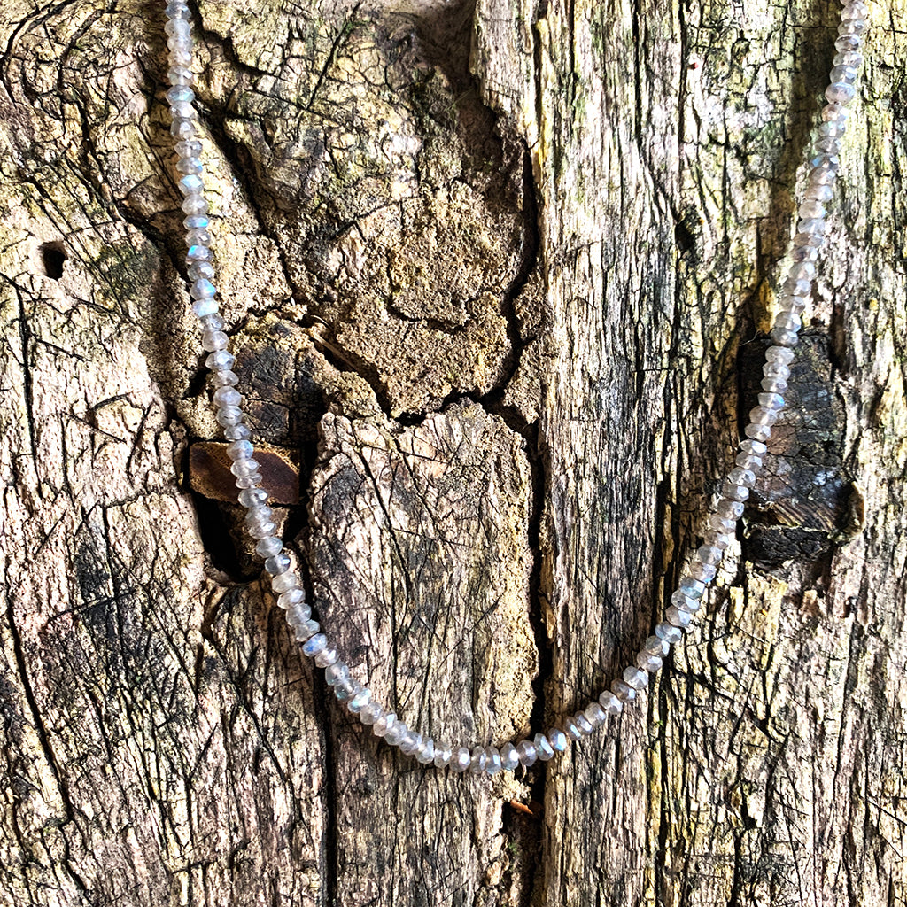 Tiny Labradorite Rondels Strung and Knotted 18 inches Necklace