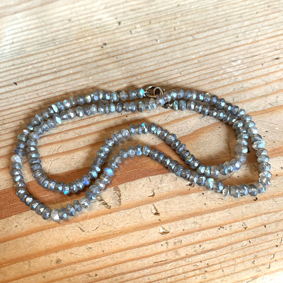 Tiny Labradorite Rondels Strung and Knotted 18 inches Necklace